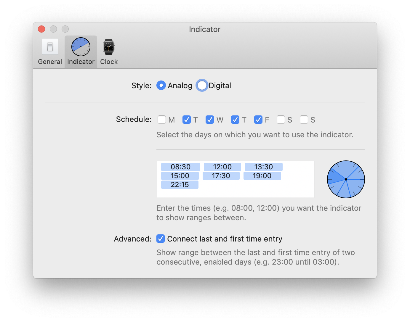 A screenshot of Timeless' indicator preferences