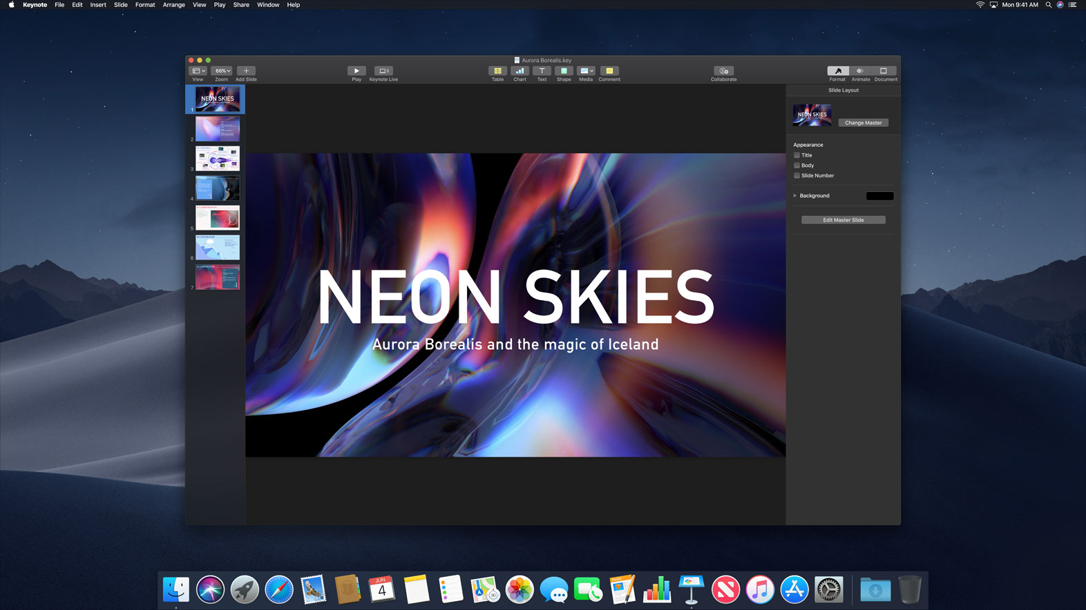 Keynote in macOS Mojave's Dark Mode
