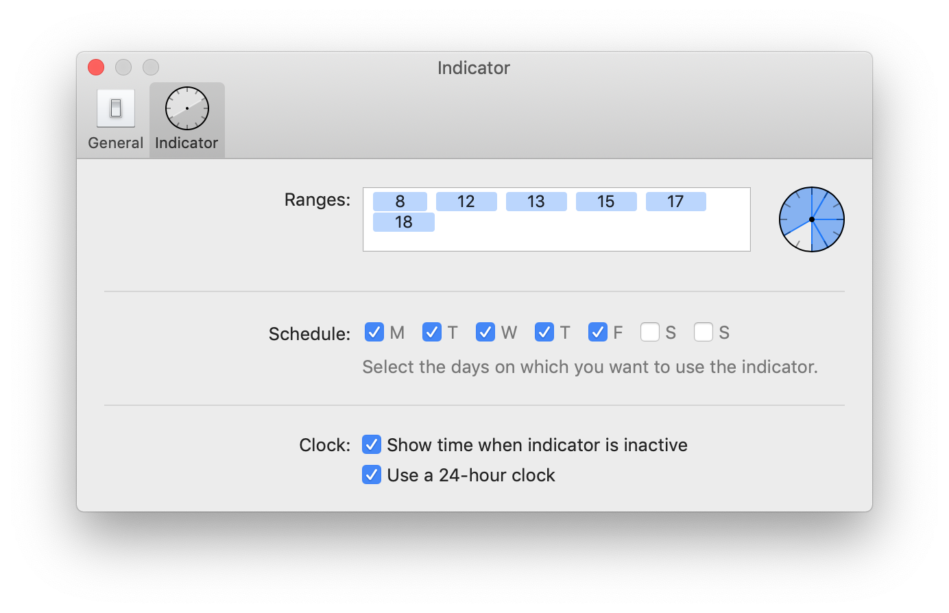 A screenshot of Timeless' indicator preferences